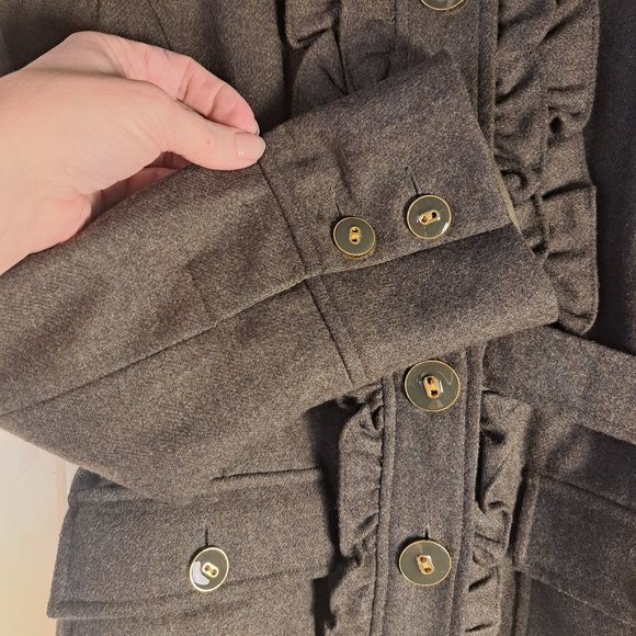 Tabitha Anthropologie Women's Olive Green Ruffle Military Wool Blend Coat Sz 10 - Picture 7 of 10